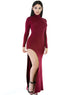 Sexy Wine Red Long Sleeves Side Split Slit Jesery Maxi Dress